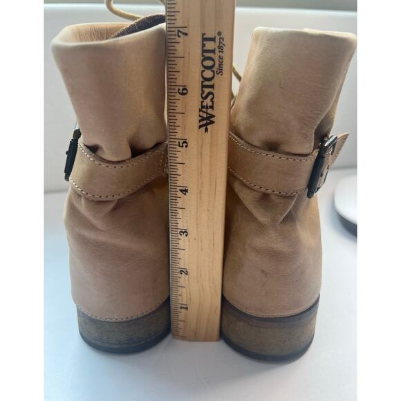 MIA Women's Sand Tan Leather Mid Calf Lace Up Low Heel Boots Made in India 7.5M - Picture 8 of 10